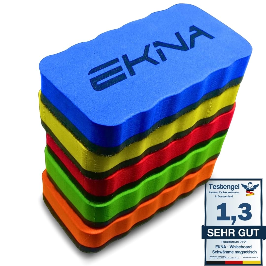 EKNA Whiteboard Sponge 110 x 55 mm - Set of 5 Magnetic Board & Whiteboard Eraser - Whiteboard Sponge Magnetic for Whiteboards, Boards, Flipcharts and much more (Set of 5)