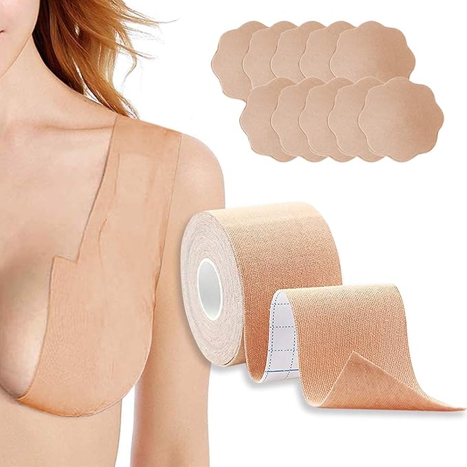 Nastro Adesivo Reggiseno Push Up Con 5 Copri Capezzoli - Sollevamento Seno Naturale, Invisibile Sotto I Vestiti - Foto 10