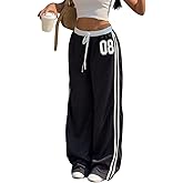 Verdusa Women's Jersey Sweatpants Fitness Clothing Number Striped Athletic Straight Leg Pants