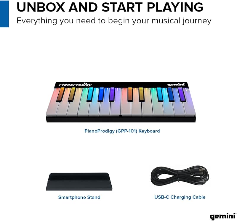 Sound PianoProdigy – Clavier à 24 touches Bluetooth éclairé – Piano portable et extensible pour musiciens débutants – Contrôleur MIDI sans fil pour dispositifs iOS/Android (appli requise)