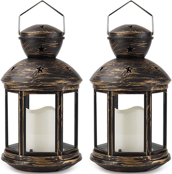 Bright Zeal 2Pack Bronze Hexagon Decorative Lantern with