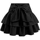 Timormode Women's Bow Mini Skirt Flowy High Waisted Ruffle Hem Short Skirts Cute Boho A-Line Layered Skater Skirt