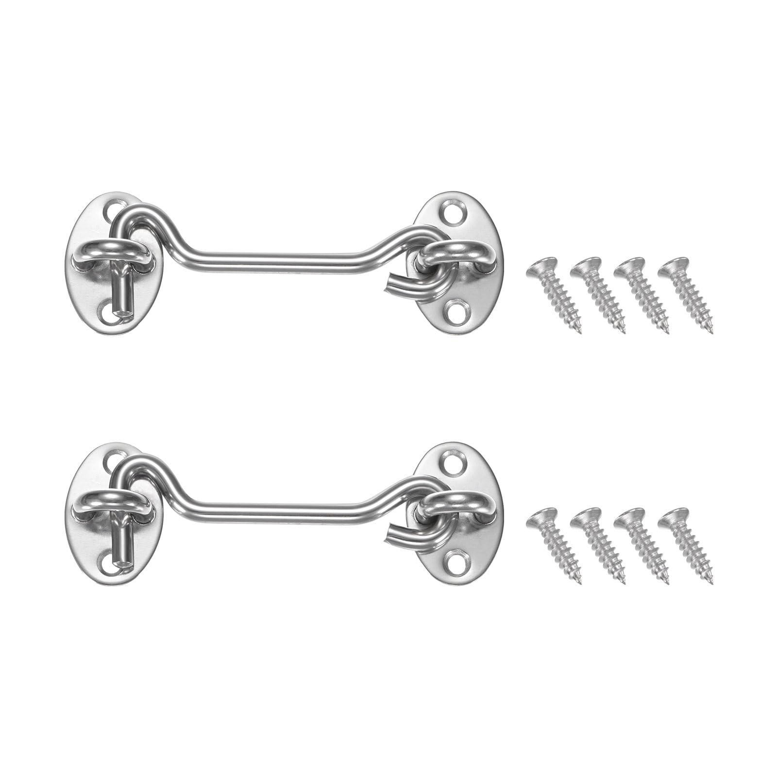 M METERXITY 2-Pack Hook and Eye Latch for Door 4 Inch Stainless Steel Gate Latch Barn Door Lock Hook and Eye Gate Latch for Gate/Shutters/Window/Cabinet/Bathroom [Silver]