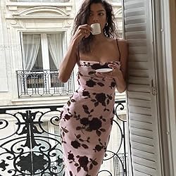 ABINGOO Women Vintage Spaghetti Strap Maxi Dress