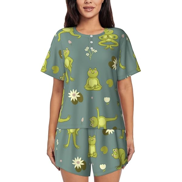 NANJUN Women's Cute Cartoon Print Pajama Set - Short Sleeve Top & Shorts Sleepwear - View #5