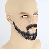 ZigZag Hair Face Beard Extension Human Hair Mustache Black Costume Fake Beard for Adults Men Realistic Makeup Lace Invisible False Beards (Black, Beard 6)
