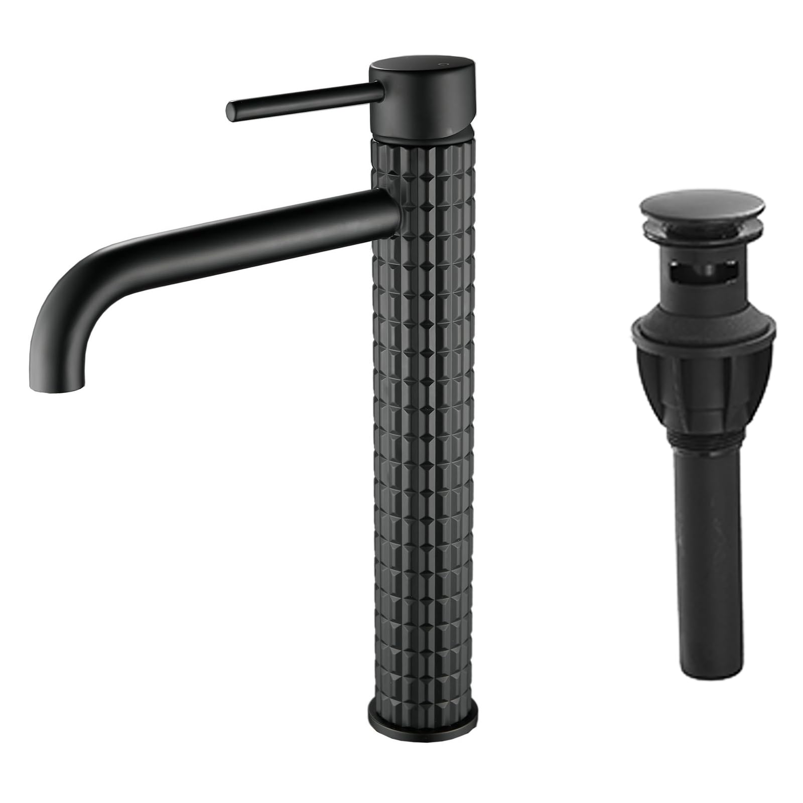Tall Bathroom Vessel Sink Tap Bathroom Basin Tap Bathroom Sink Tap Matte Black Basin Taps High Rise Bathroom Sink Taps with G1/2 Hoses and pop-up Drain