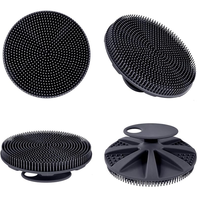 cepillo de silicona para cuerpo - 1 cepillo de limpieza de espalda de mango largo, cepillo de baño corto, cepillo para lavar el pelo y cepillo para lavar la cara, herramientas de limpieza (black)