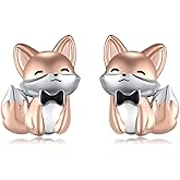 CRWENG Fox Stud Earrings 925 Sterling Silver Fox Earrings for Women Cute Animal Jewelry Gifts for Women