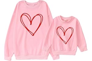 SOFEON Mommy and Me Valentine's Day Sweatshirt Love Heart Graphic Family Matching Pullover Casual Long Sleeve Shirt Tops