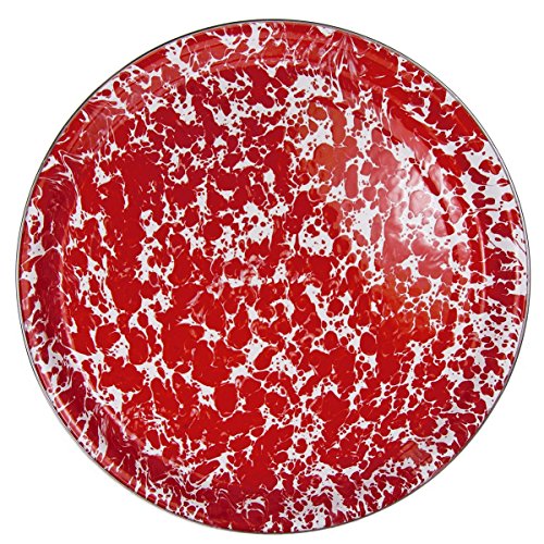 Click Here to See More Images Enamelware - Red Swirl Pattern - 15.5 Inch Round Serving Tray