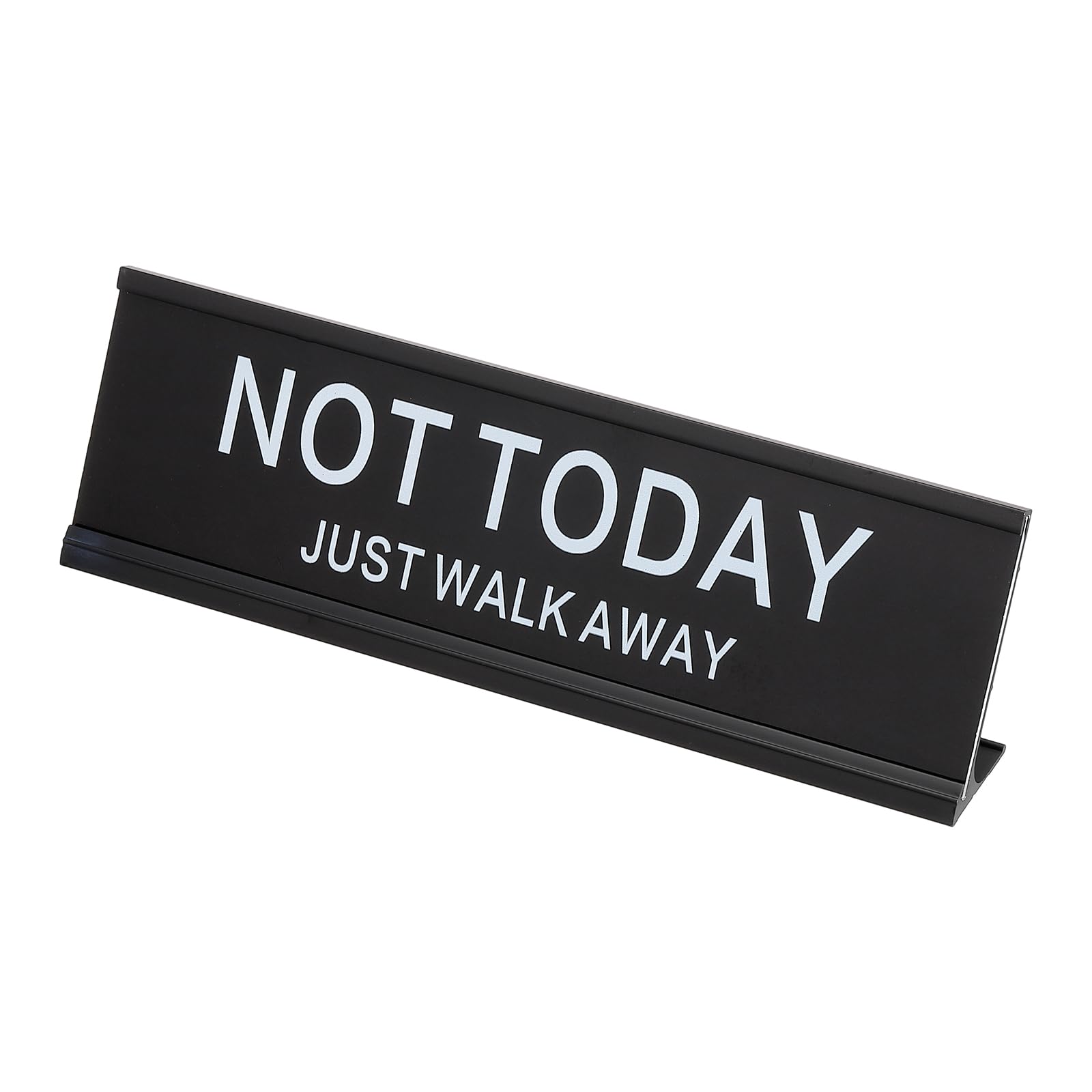 PATIKIL Funny Nameplate, 7"x2" Novelty Desk Sign Plaque Aluminum Desk Name Plate with Base for Office, Black White (Not Today Just Walk Away)
