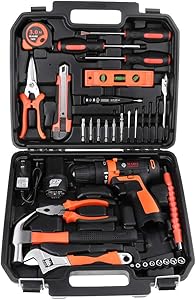 Miulika 12V Cordless Drill & Home Tool Kit 35 Piece Power Tools Kit General Household Repairing Mixed Tool Set with Drill Bits Sockets Screwdriver Hammer Toolbox Storage Case