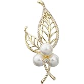 Zeshimb Rhinestone Pearl Leaf Brooch Pin Gold Hollow Leaves Pin Classic Cubic Zircon Leaf Corsage Brooch Faux Pearl Crystal Lapel Pin Scarf Shawl Clothing Accessories Jewelry for Women Girls