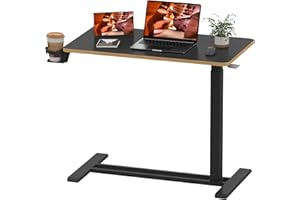 FitStand Medical Overbed Adjustable Bedside Table with Hidden Casters, Pneumatic Mobile Rolling Laptop Standing Desk with Tray for Home and Hospital Use