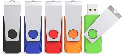 KEXIN 16GB USB Flash Drive 5 Pack Swivel USB Memory Stick with LED Light