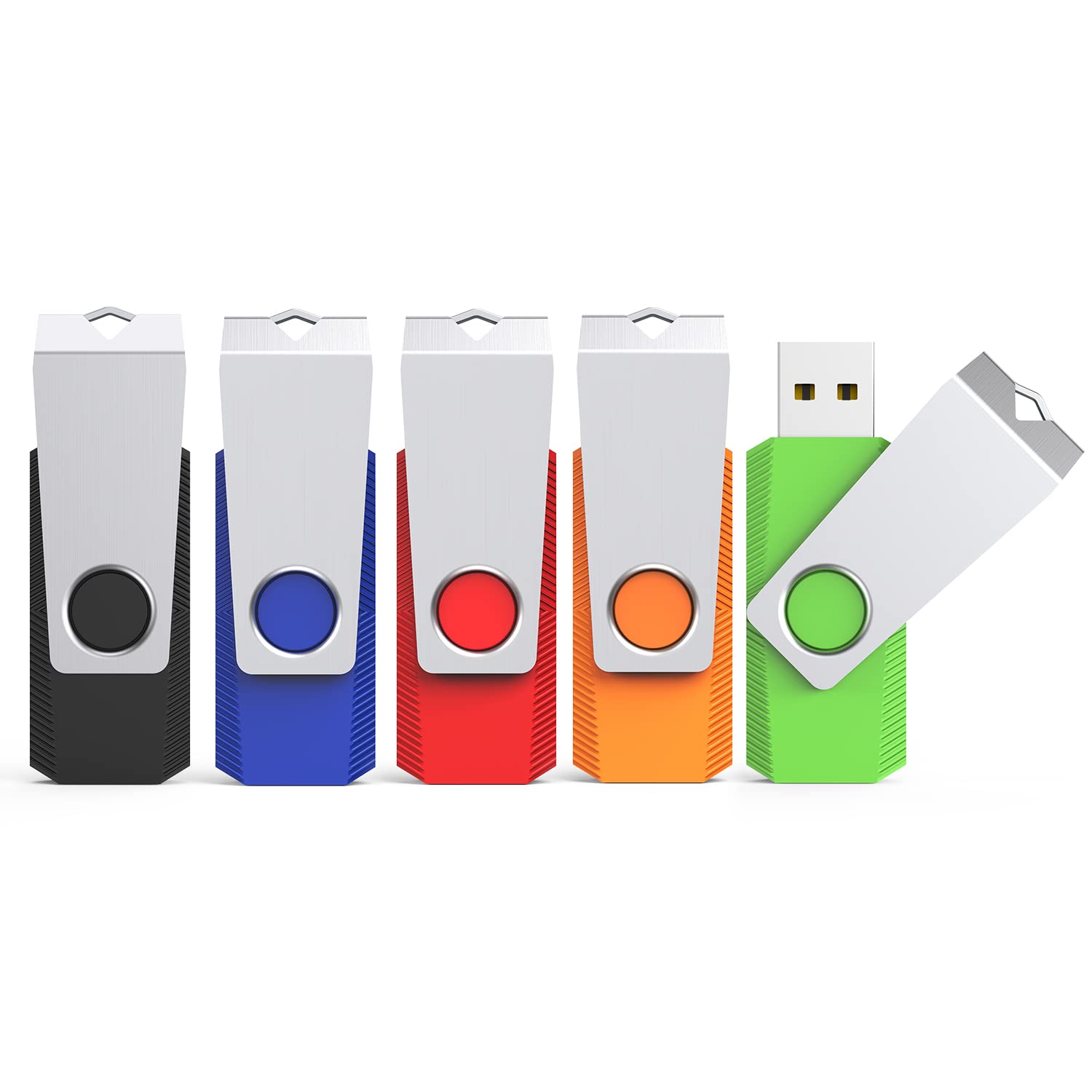 KEXIN 16GB USB Flash Drives 5 Pack USB Memory Stick Swivel Design USB Stick for External Data Storage Thumb Drive Pen Drive Zip Drive with LED Light (Black Blue Green Red Orange with Lanyard) — image 1