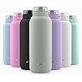Ello Cooper 40oz Stainless Steel Water Bottle with Straw and Carry Handle, Double Walled and Vacuum Insulated Metal, Leak Proof Locking Lid with Soft Silicone Spout, Reusable, BPA Free, Sage