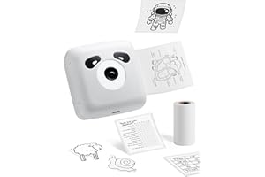 OFFNOVA Mini Printer, 300DPI Inkless Sticker Printer, Bluetooth Pocket Printer with 1 Roll Sticker Paper, Portable Study Printer for Pictures, Journals, DIY, Compatible with Phone & Tablet