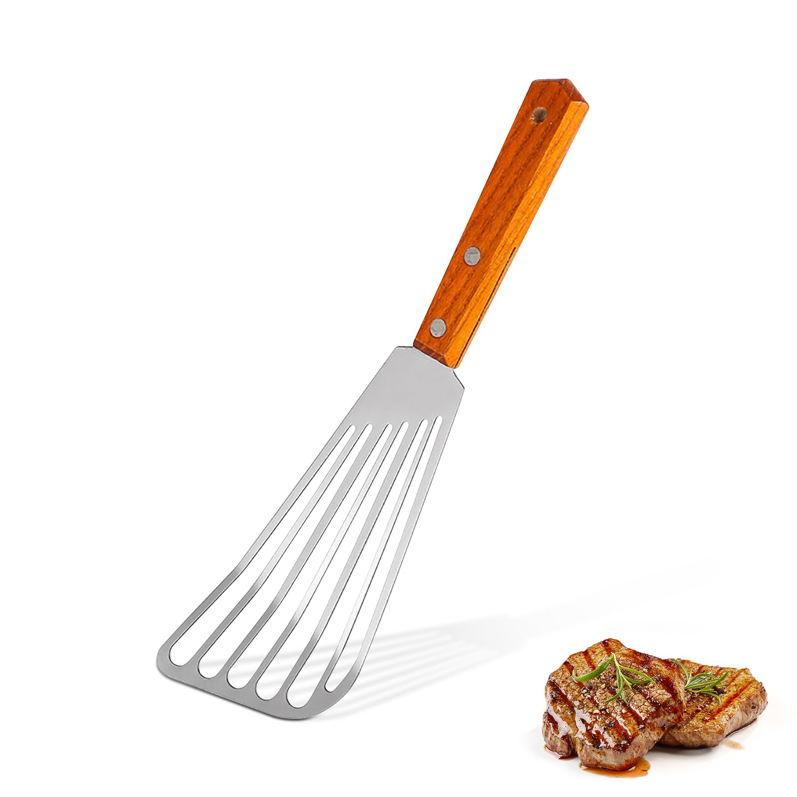 Fish Spatula, Stainless Steel Fish Slice,Stainless Steel Frying Spatula, Steak Shovel, Multiuse Non Slip Fish Slotted Turner for Cooking Meat, Dumpling Frying
