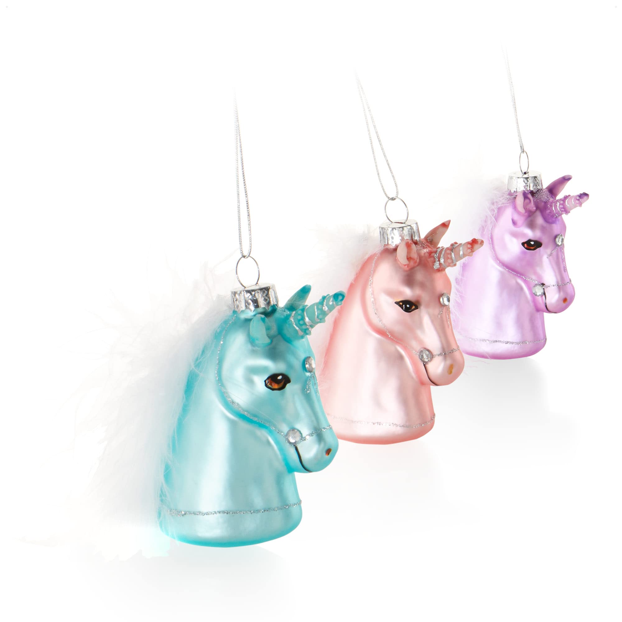 com-four® 3x Premium Christmas Tree Ornaments - Unicorn with Feather Mane Glass - Tree Balls
