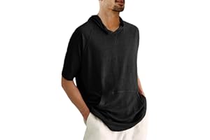Yasiter Men's Thin Hooded T Shirt Sweatshirts Short Sleeve Cool Solid Color Pullover Hoodies with Kangaroo Pockets