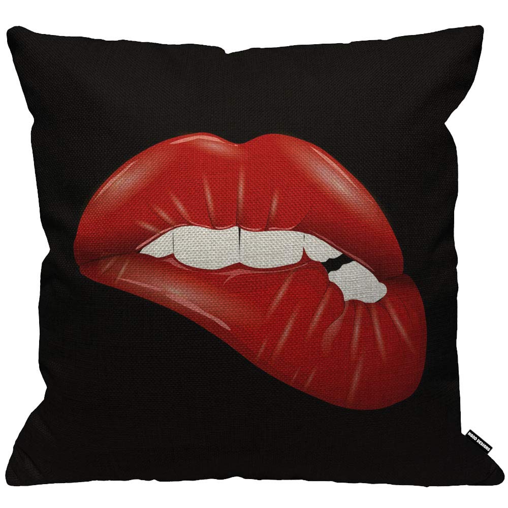 HGOD DESIGNS Cushion Cover Red Lip with White Teeth,Throw Pillow Case Home Decorative for Men/Women Living Room Bedroom Sofa Chair 18X18 Inch Pillowcase 45X45cm