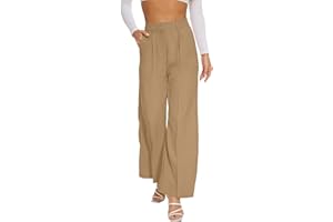 FUNYYZO Women Suit Pants Wide Leg Pants High Elastic Waisted in The Back Business Work Trousers Long Straight