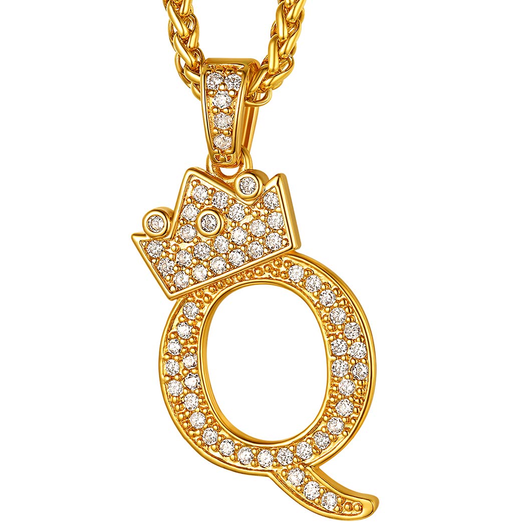 Suplight Crown Letter Pendant Q, Alphabet Capital Monogram Name Necklace, Hip-Hop Jewelry Rapper Pendant Chain/Cubic Zriconia CZ Tennis Initial Necklace for Boys Girls — image 1
