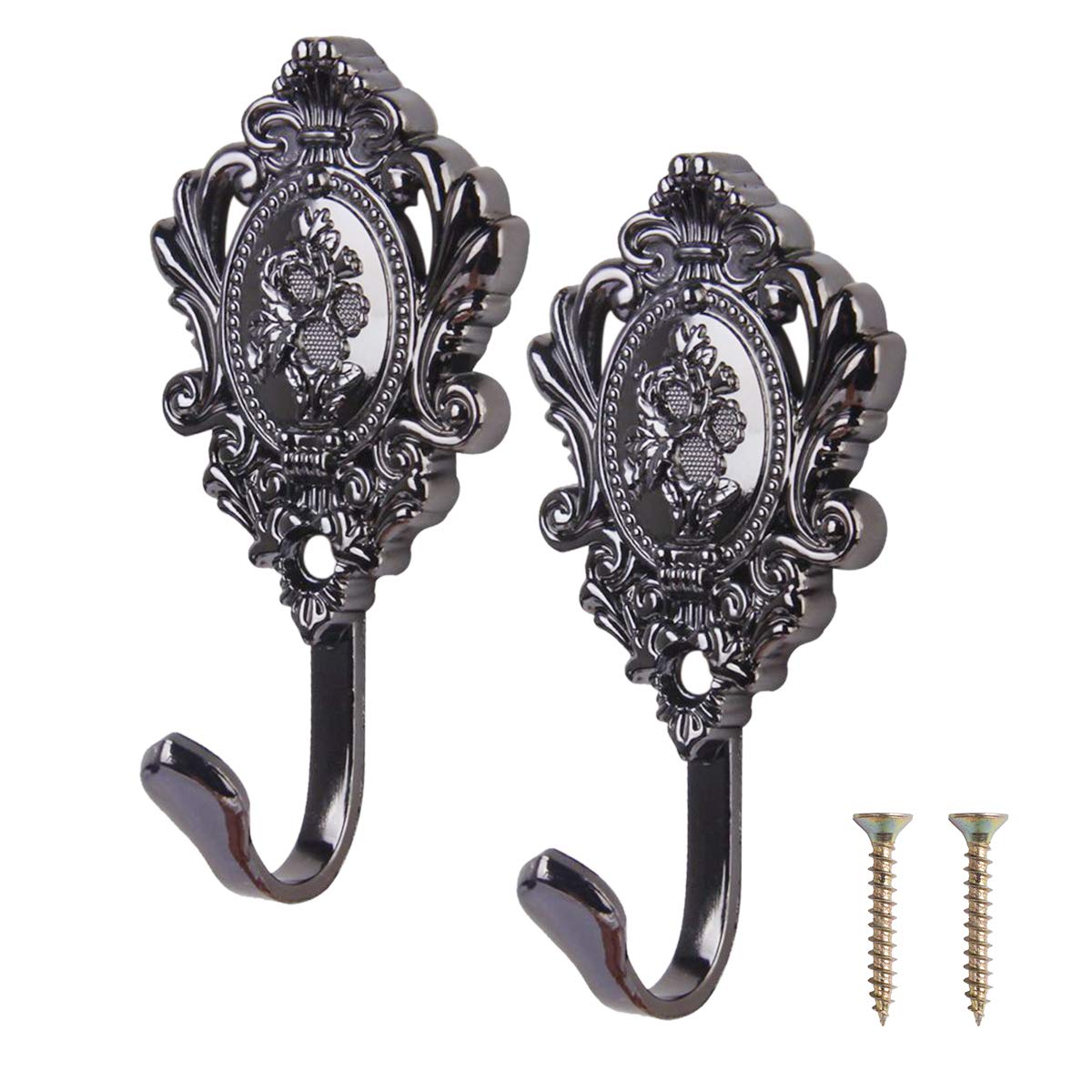 Uong Curtain Tieback Hooks, Zinc Alloy Vintage Tassel Decorative Wall Hooks Coat Hooks Clothes Hanger Kitchen Towel Racks for Bathroom Kitchen Bedroom 2 pieces