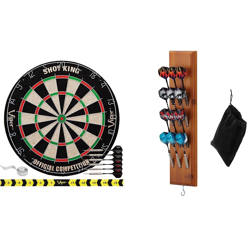 Viper by GLD Products Shot King Regulation Bristle Steel Tip Dartboard Set (Black) and Viper Dart Caddy (Cinnamon) Image