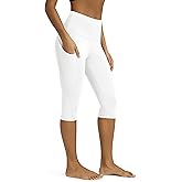 ODODOS Women's High Waisted Yoga Capris with Pockets, Tummy Control Non See Through Workout Athletic Running Capri Leggings