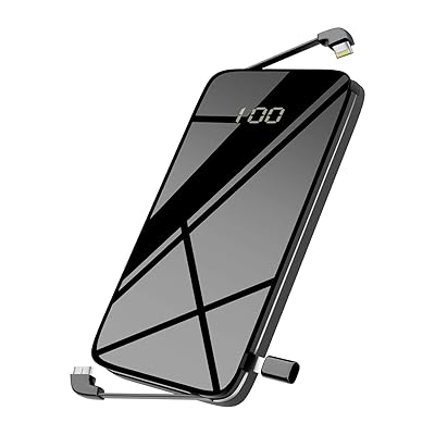 Portable Battery Charger 10000mAh DULLA M20000 External Power Bank High Capacity Built-in Cable for iPhone, LCD Display, Ultra Compact Universal Compatible with All Digital Devices
