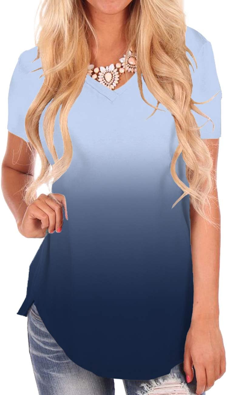 Women's Short Sleeve V-Neck Loose Casual Tee T-Shirt Tops