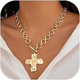JAVARNV Chunky Cross Necklace for Women Chunky Gold Necklace Statement Cross Pendant Vintage Toggle Clasp Necklace Jewelry for Women