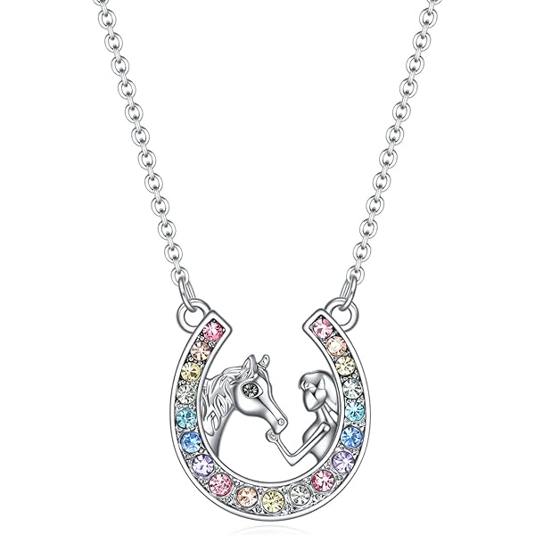 MONOOC Dainty Horse Pendant Necklace For Women & Girls - Stainless Steel With Heart Initial Charm (A-Z)