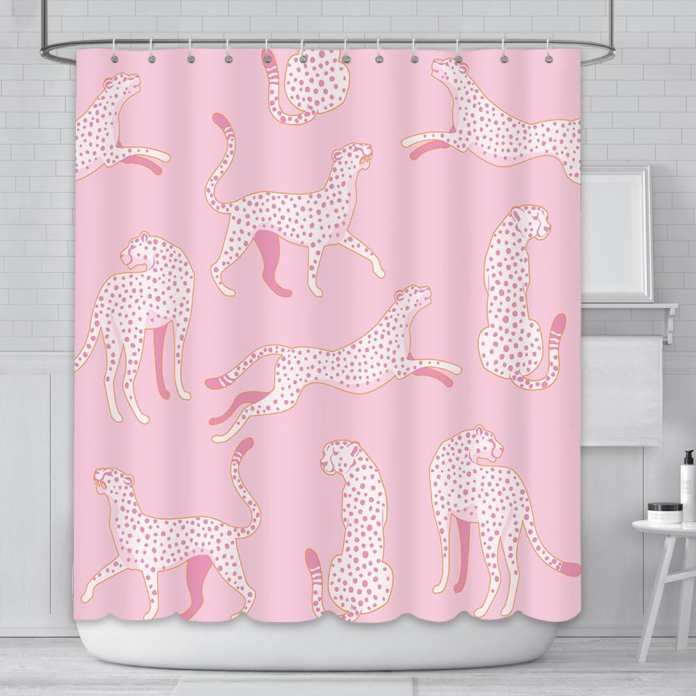 AIBIIN Boho Leopard Shower Curtain Animal Cheetah Trendy Bathroom Decorative Bath Curtains Durable Polyester Material with 12 Hooks 180x180cm