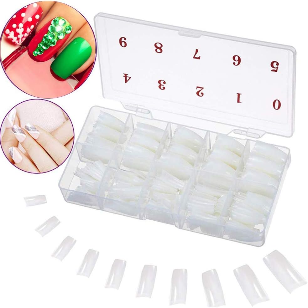 500 Pieces Natural False Nails Artificial Acrylic Fake Art Nails Tips with Box French Style for Women Girls