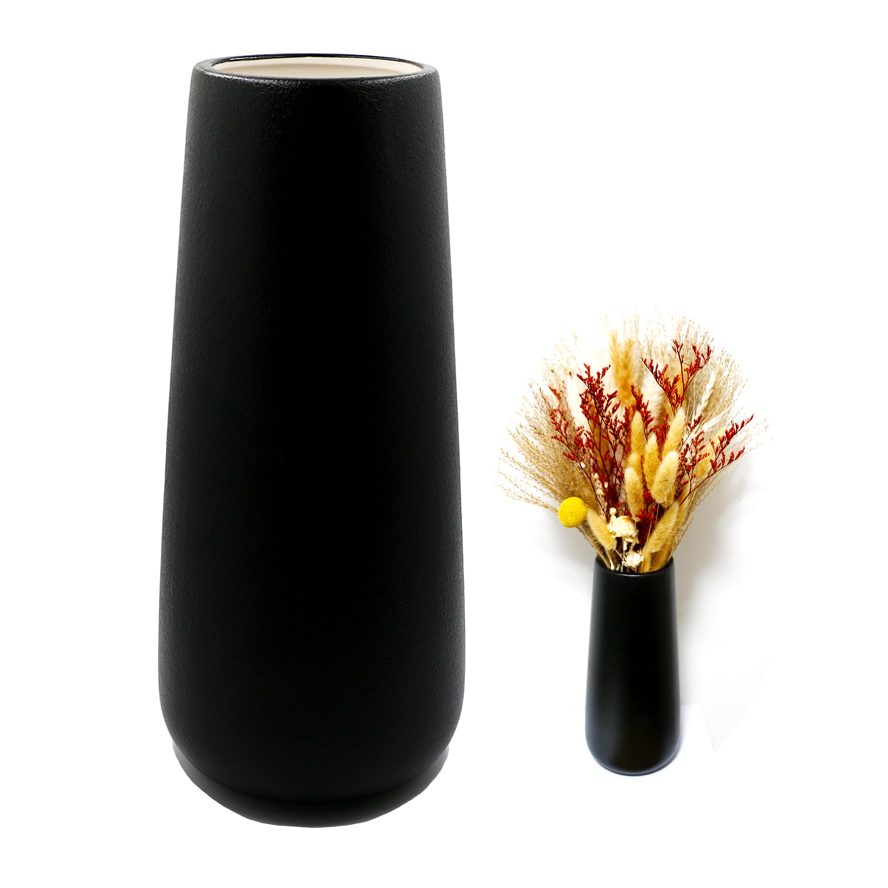 Tall 11 Inch Black Ceramic Vase for Pampas Grass, Modern Flower Vase Frosted Surface, Decorative Vases for Flowers for Home Room Desk Decor