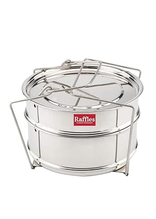 Raffles Premium SS Cooker Separator P4 Suitable for 5 litres Pigeon Inner Lid Pressure Cookers (2 Containers with Lifter, Stainless Steel)