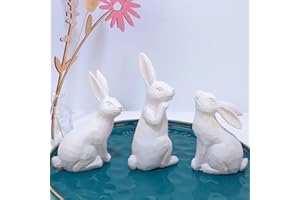 Glintoper 3 Pack Lighted Easter Bunny Figurines, Light up Resin Bunnies Spring Sculpture Tabletop Ornament, Battery Powered Rabbits Festival Present Table Office Dining Room Mantle Party Supplies