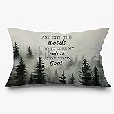 Exqcom Inspirational Forest Mountain Nature Pillow Covers 12x20, and Into The Woods I Go to Lose My Mind Decorative Lumbar Pillow Covers for Home Cabin Lake House, Gifts for Nature Lovers