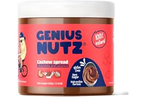 GENIUS NUTZ - Cashew Spread Chocolate And Coconut - The Perfect Healthy Cashew Butter Snack with Chocolate and Coconut, 100% Vegan, Sugar, Lactose and Gluten-Free, Low Carb High Protein, 17,6 oz Pack