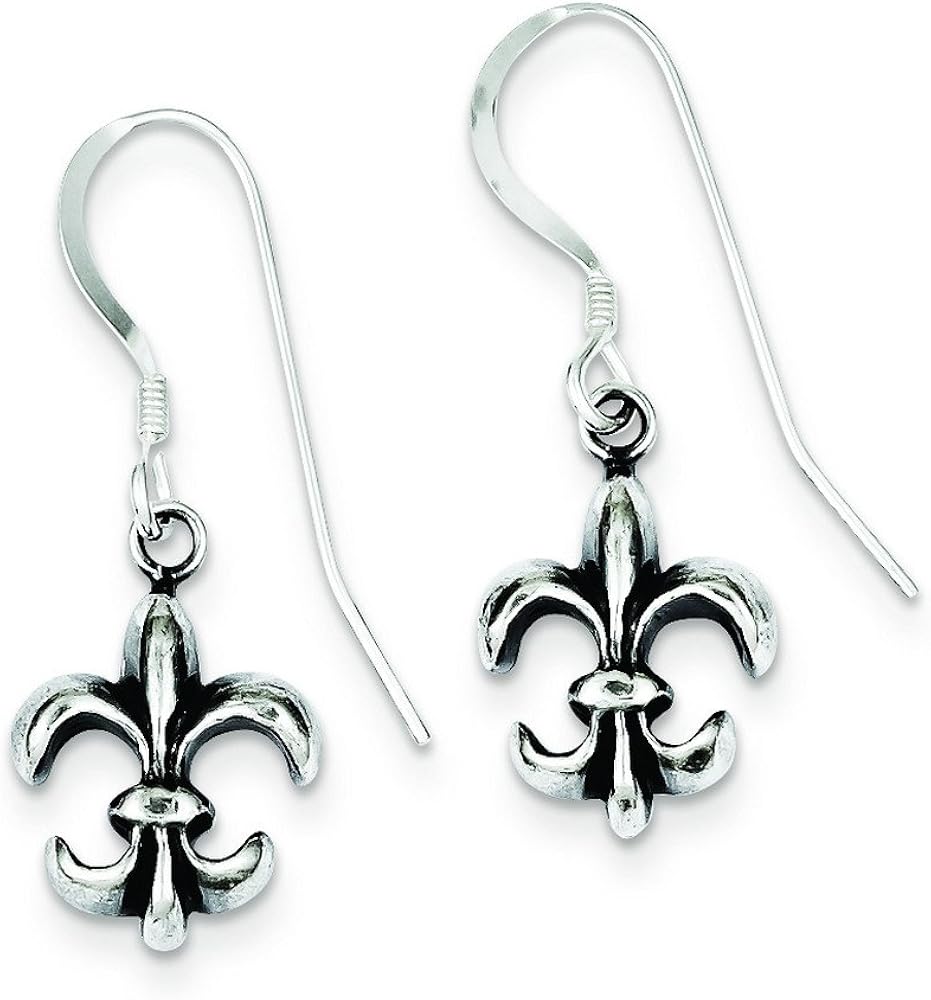 Sterling Silver Antiqued Fleur De Lis Earrings Jewelry