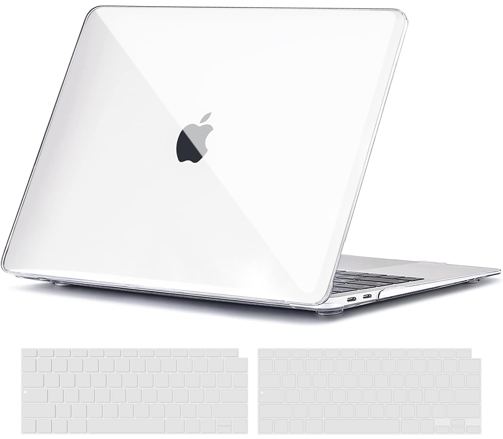 TECOOL Case compatible with MacBook Air M1 & MacBook Air 13 inch Retina 2020 2019 2018 (A2337 A2179 A1932), Plastic Snap On Hard Shell Cover & UK EU Keyboard Protector, Crystal Clear (Glossy)