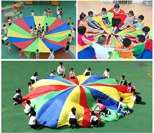 image for FixtureDisplays 12 Foot Play Parachute for Kids 8 Handles with Storage