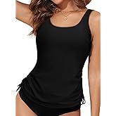Aleumdr Womens Tankini Top Only Ruched Tummy Control Bathing Suit Top Modest Swim Tank Top No Bottom
