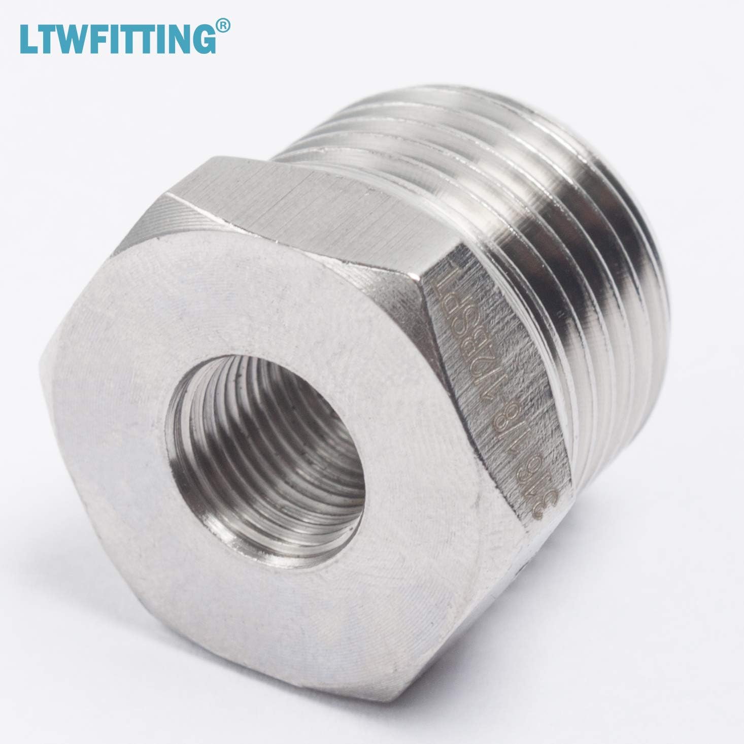 LTWFITTING Stainless Steel 316 Pipe Hex Bushing Reducer Fittings 1/2-Inch Male BSPT x 1/8-Inch Female BSPP (Pack of 5) - Image 4