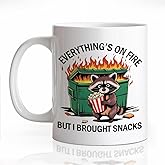LAGZDFC Everything's On Fire But I Brought Snacks Ceramic Coffee Mug for Women Men Funny Raccoon Dumpster Fire Coffee Mug Gifts for Nurse Best Friend Coworker, Humor Sarcastic Mental Health Gifts