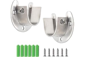 Seimneire 2pcs Heavy Duty Stainless Steel Rod Socket, Wardrobe Bracket Flange Rod Holder Closet Rod End Supports Fit 1" Diameter, U Shaped - Silver